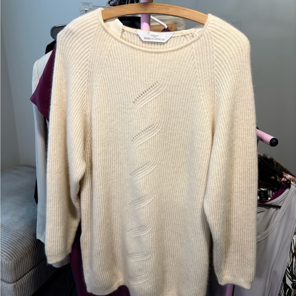 St Michael By Marks & Spencer Cream Ribbed Cable-Detail Women's Sweater